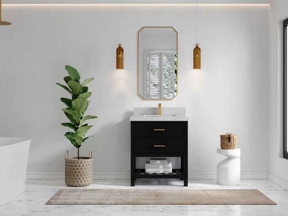 Parker 30" Single Sink Bath Vanity, Black 2" Pearl Gray