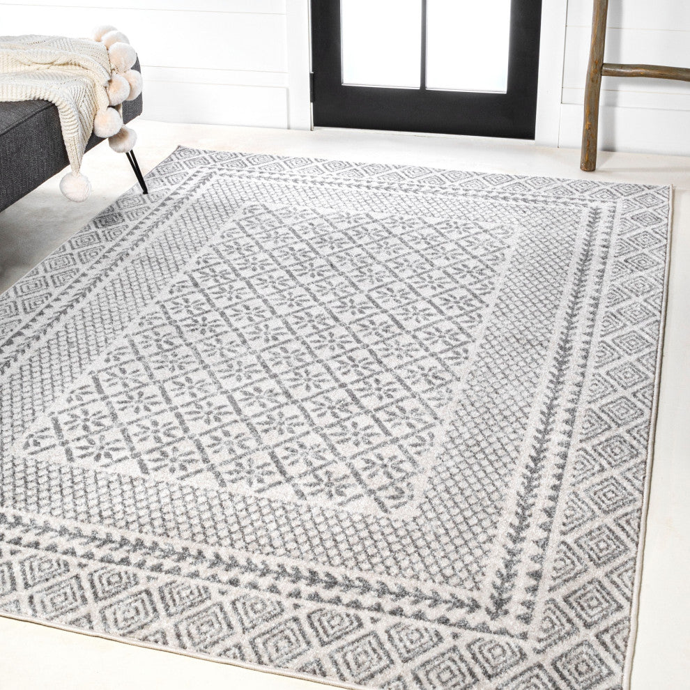 Athens Modern Geometric Boho Rug Gray/Cream 5 ft. x 8 ft. Area Rug