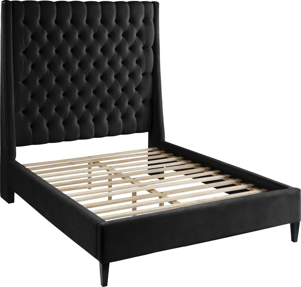 Fritz Velvet Upholstered Bed, Black, King