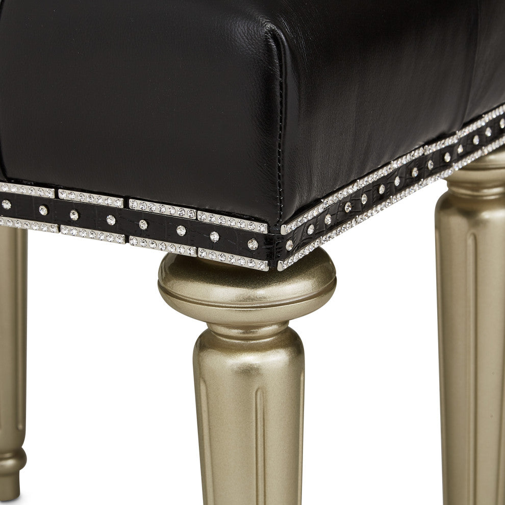 Hollywood Swank Tufted Leather Vanity Bench, Black