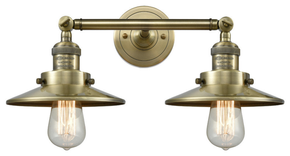 Railroad 2-Light Bath Vanity-Light, Antique Brass, Antique Brass
