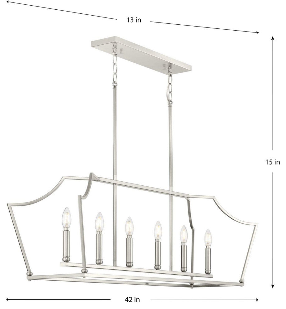 Parkhurst Collection Six-Light Brushed Nickel Linear Island Chandelier Light