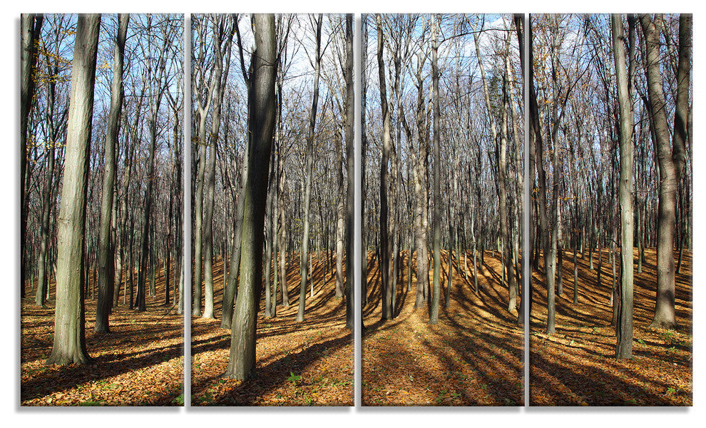 Shade from Sun in Autumn Forest, Modern Forest Canvas Art, 48"x28", 4 Panels