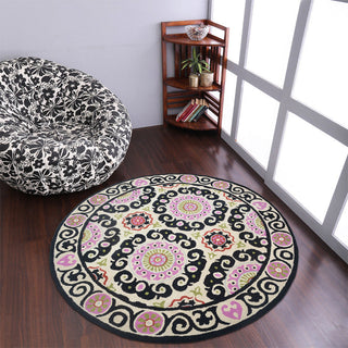 HAND TUFTED WOOL ECO-FRIENDLY AREA RUGS-Beige Multicolor, Oriental Design