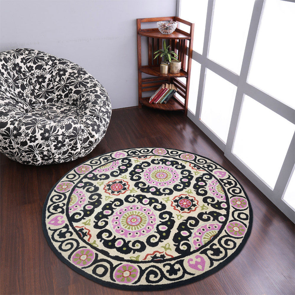 HAND TUFTED WOOL ECO-FRIENDLY AREA RUGS-Beige Multicolor, Oriental Design