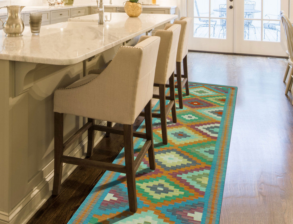 Sangat Kilim Hamadi Orange/Blue Runner, 2'8x9'5
