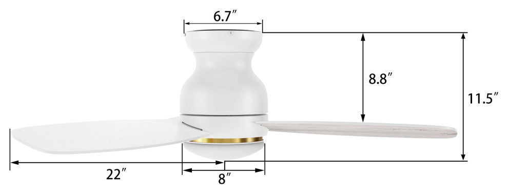 CARRO Flush Mount Indoor Ceiling Fan With Dim Light and Remote, White, 44"