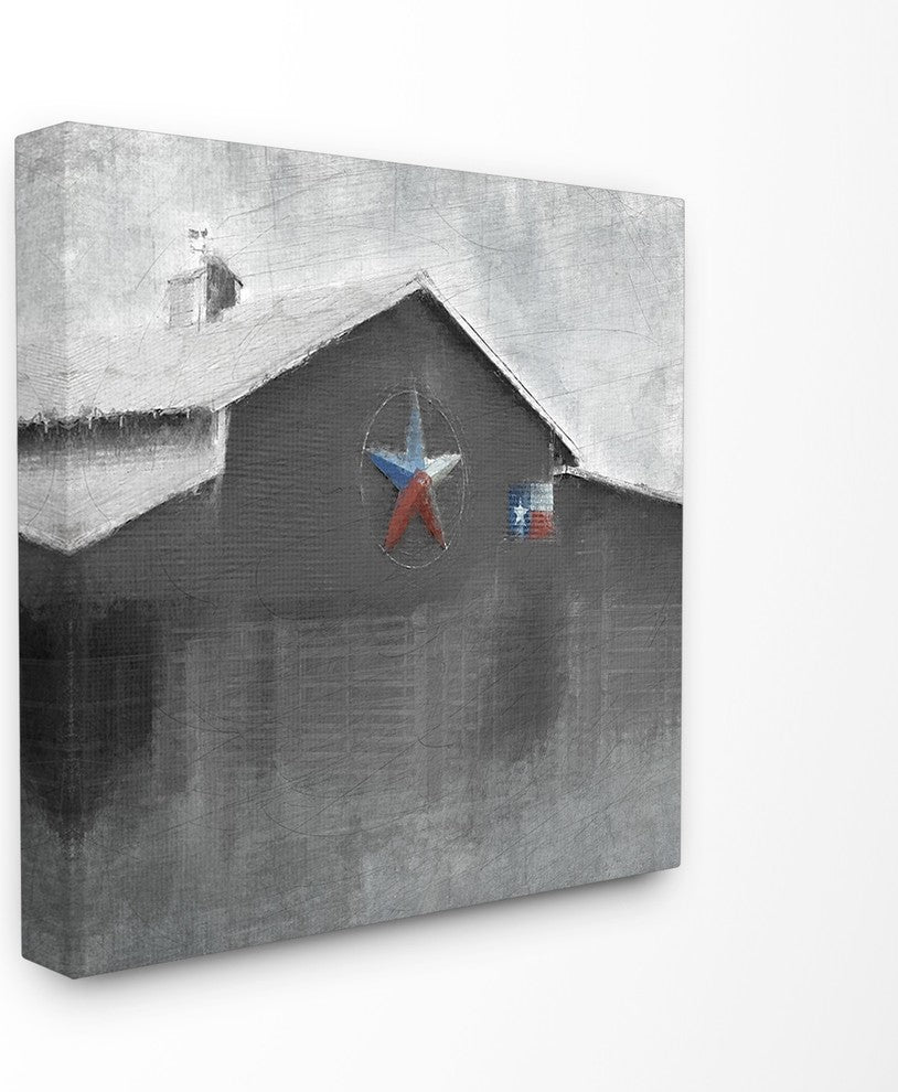 Southern Barn With Americana Star Painting Canvas Wall Art, 24"x24"