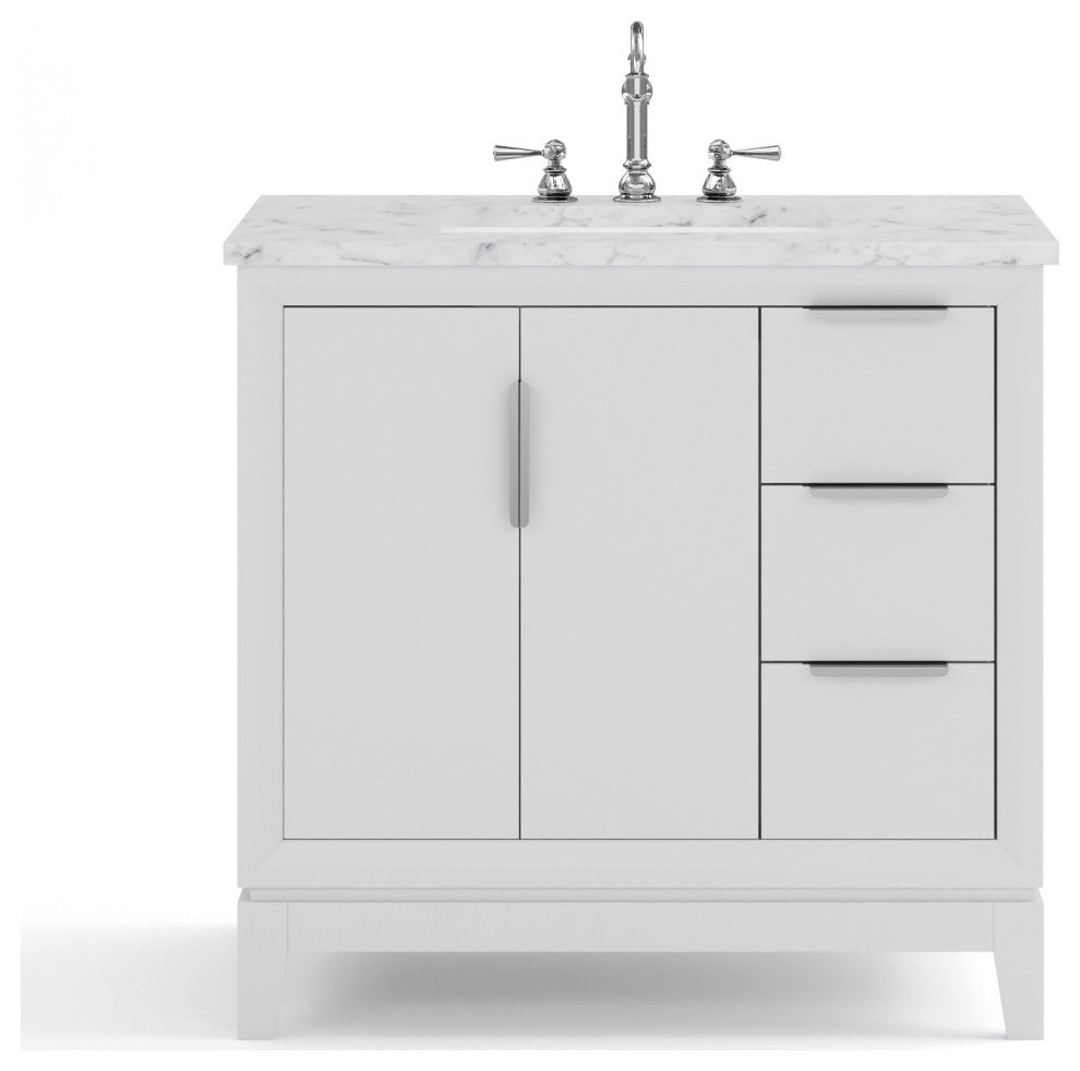 Elizabeth 36" Single Sink Carrara White Marble Vanity, Pure White