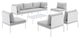 Harmony 8-Piece Sunbrella Outdoor Patio Aluminum Sectional Sofa Set, White Gray