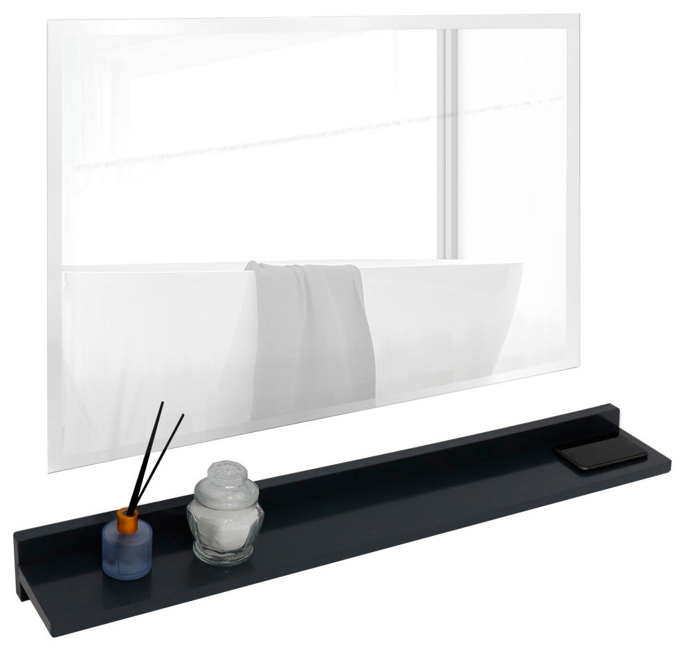 35" Dark Gray Wireless Charging Shelf and Frameless Mirror Set