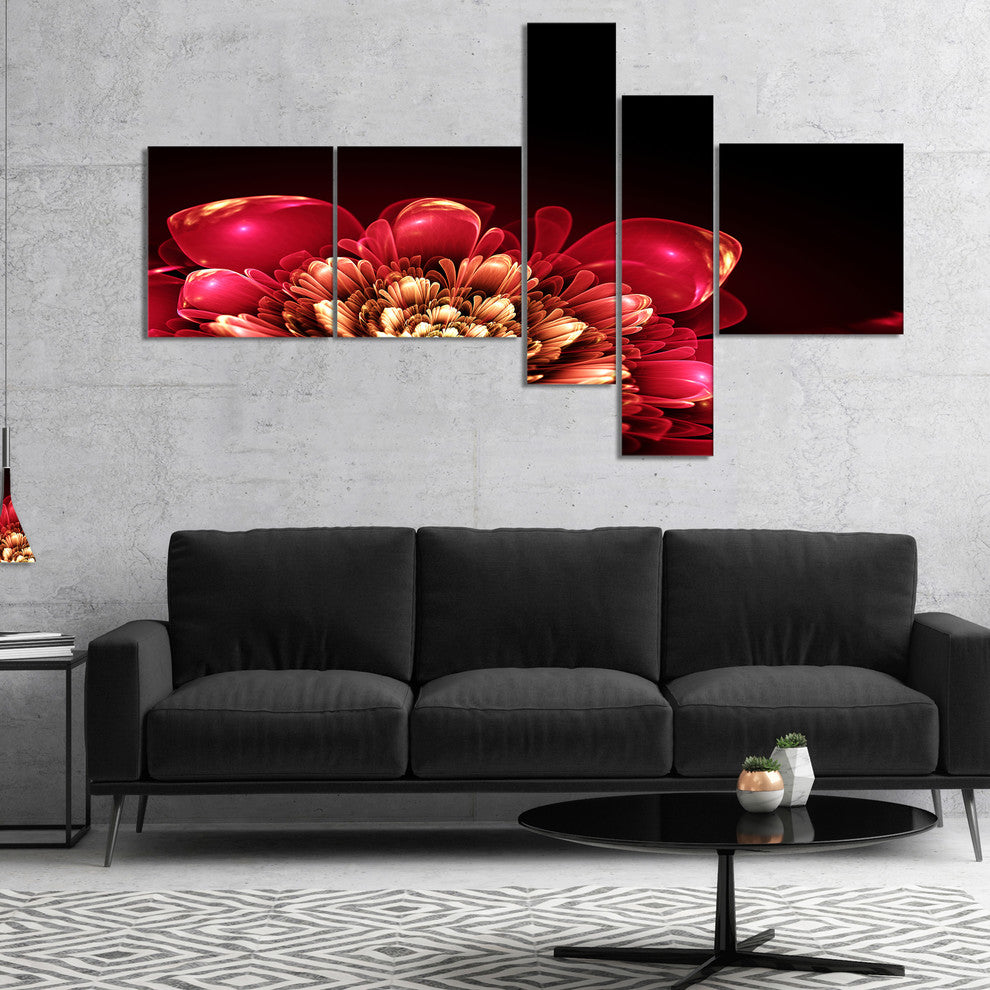 Fractal Pink Flower, Floral Art Canvas Print, 60"x32", 5 panels
