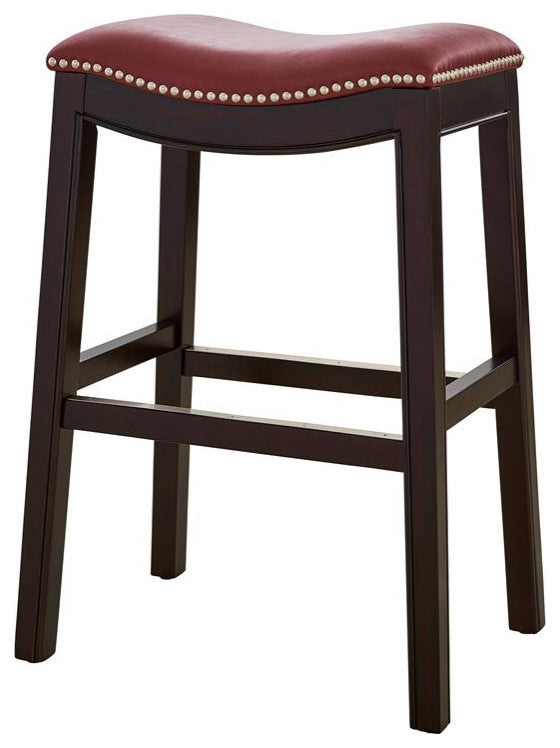 New Ridge Home Goods Julian Counter Height Barstool With Red Faux Leather Seat