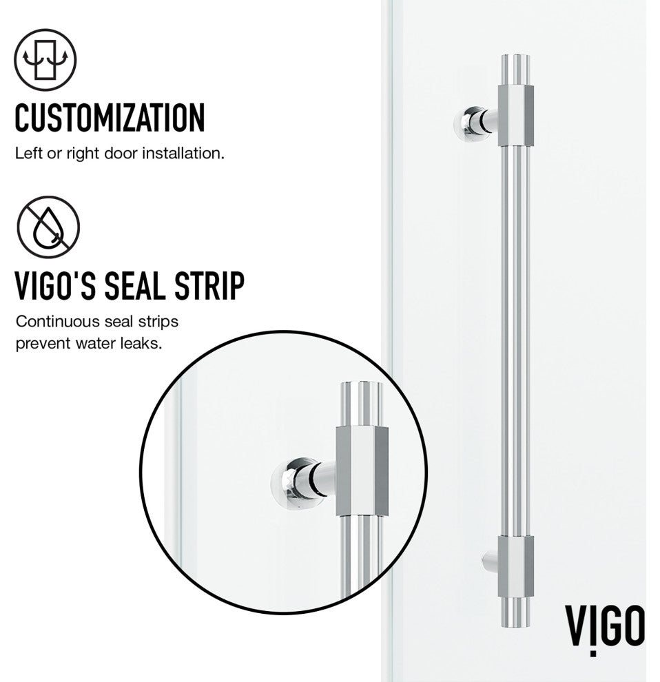 VIGO Elan Hart 56" to 60" W x 76" H Frameless Sliding Shower Door, Chrome, Clear Glass