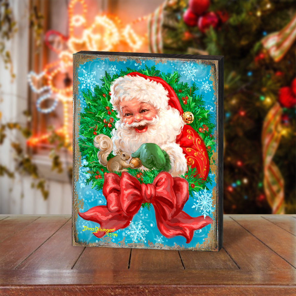 Santa Bow Wreath Wooden Block, 36 X 24