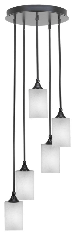 Empire 5-Light Cluster Pendalier, Matte Black/Square White Muslin