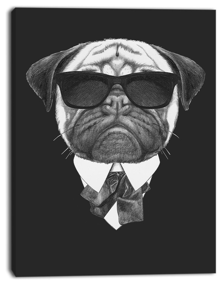 Pug Dog Portrait in Suit, Animal Canvas Art Print, 28"x60"