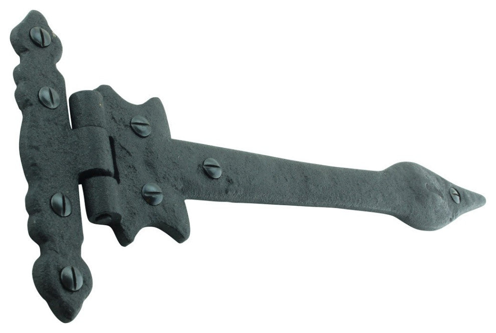 2 Pcs Black Door Strap Hinge 9" L Wrought Iron Spear Tip Renovators Supply