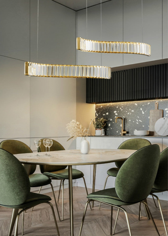 Induno Olona | Modern Crystal S-shaped LED Chandelier for Living Room, Gold, Cool Light
