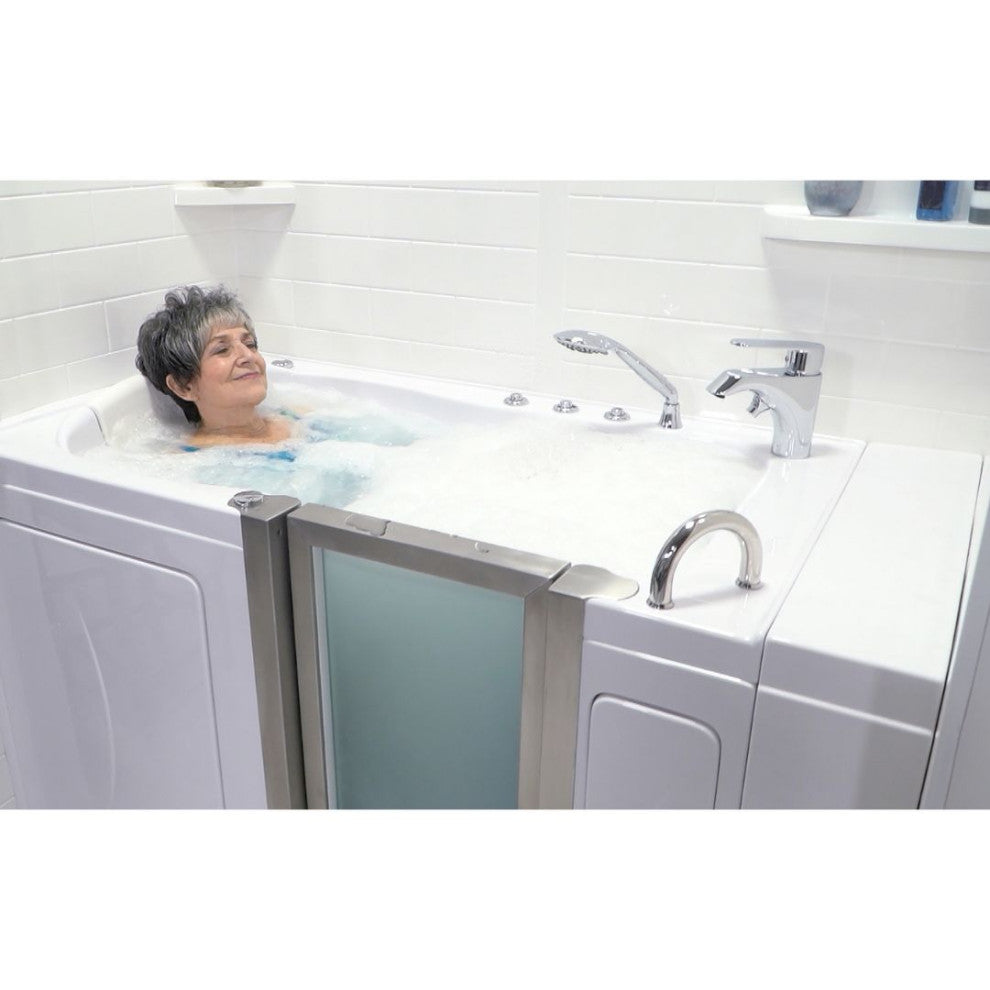 Ella Elite 32"x52" Acrylic Massage Walk-In Bathtub Inward Swing Door, Dual Drain