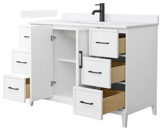 Elan 48" Single Vanity, White, White Quartz Top, 1-Hole, Black Trim