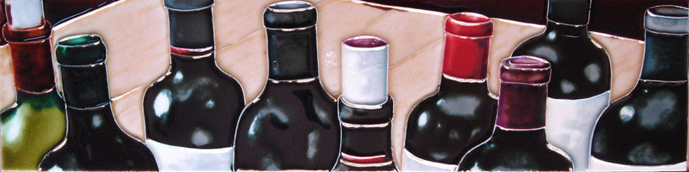 4x16" Horizonal Wine Bottle Tops Decorative Ceramic Art Tile