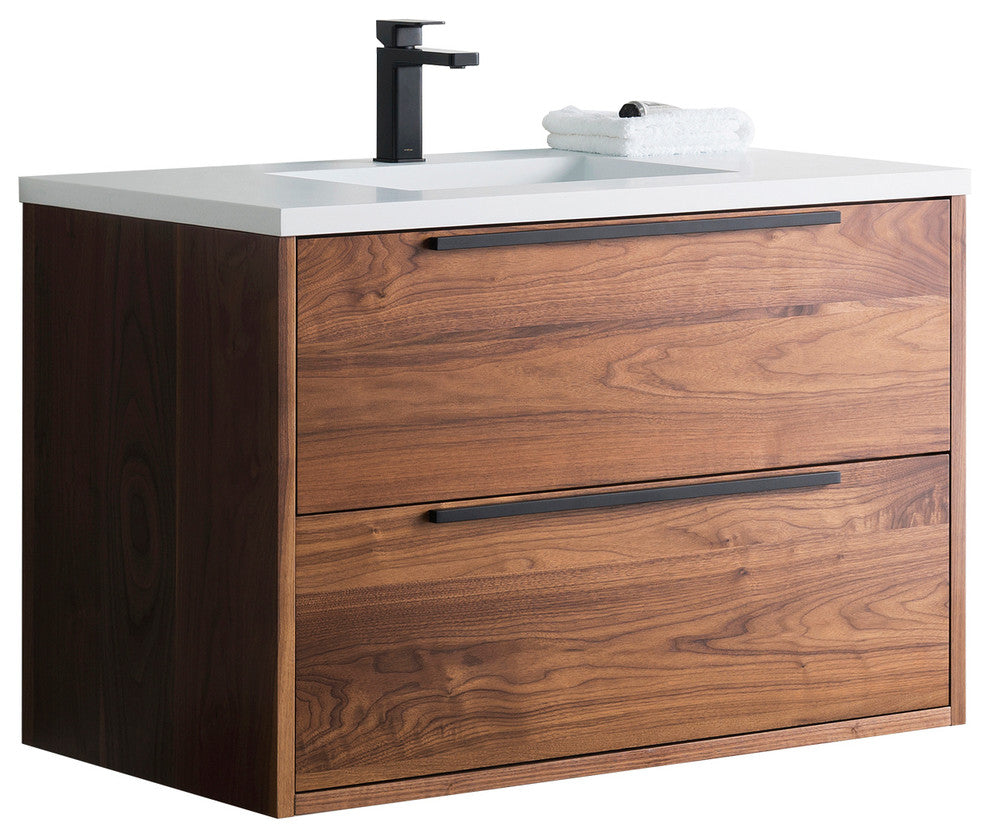 Vanity Alfred 37 With Integrated Solid Surface counter top, American Walnut, Bru