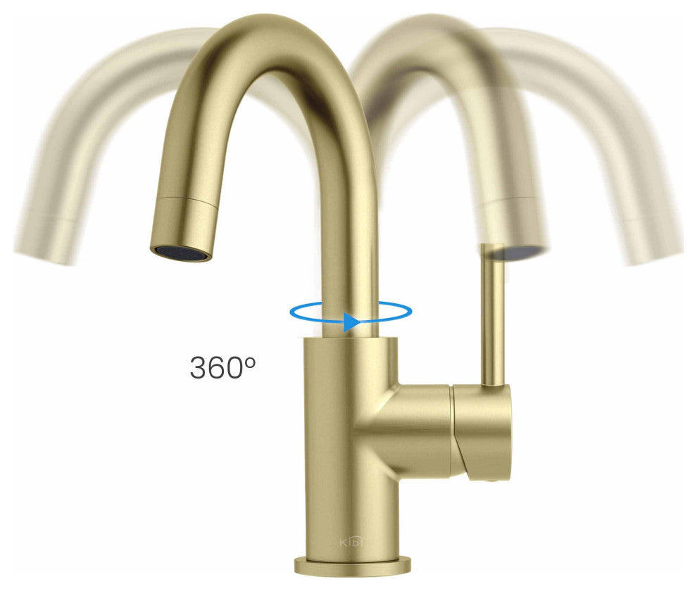 Circular Single Handle High-arc Bathroom Sink Faucet With Drain, Brushed Gold