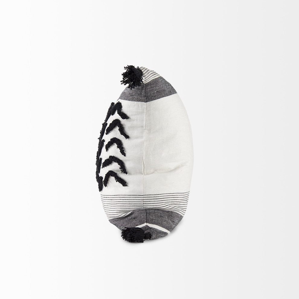 Kimia 20x20 White & Black Herringbone With Fringed Decorative Pillow Cover