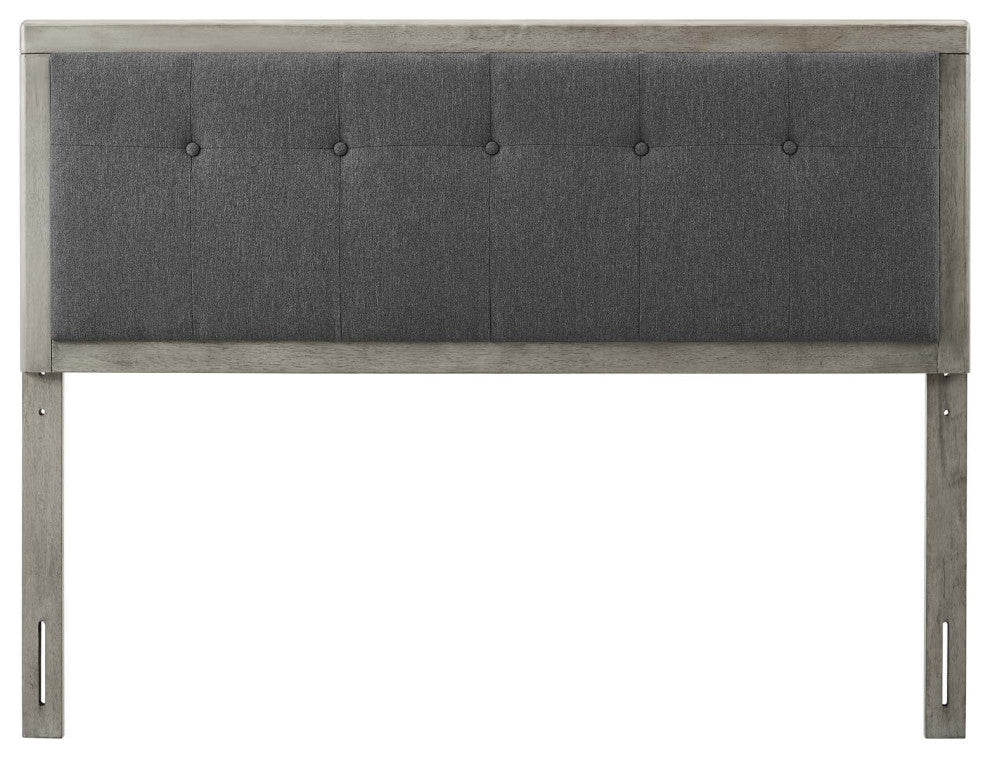 Tufted Headboard, Full Size, Wood, Fabric, Gray, Modern Mid-Century