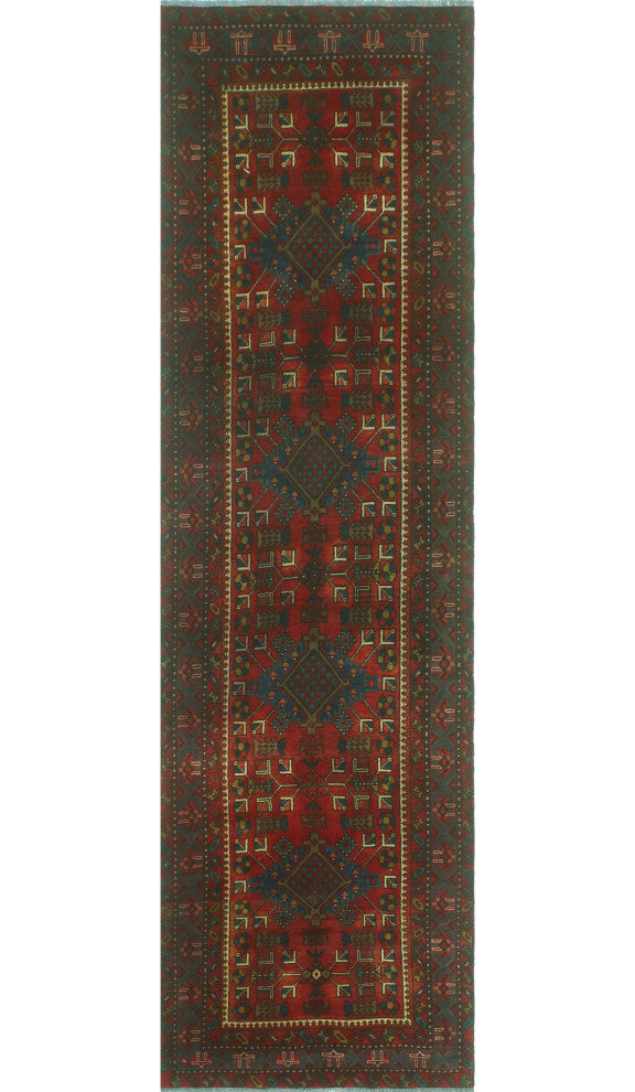 Fine Vintage Distressed Shary Rust/Navy Runner, 3'3x11'3