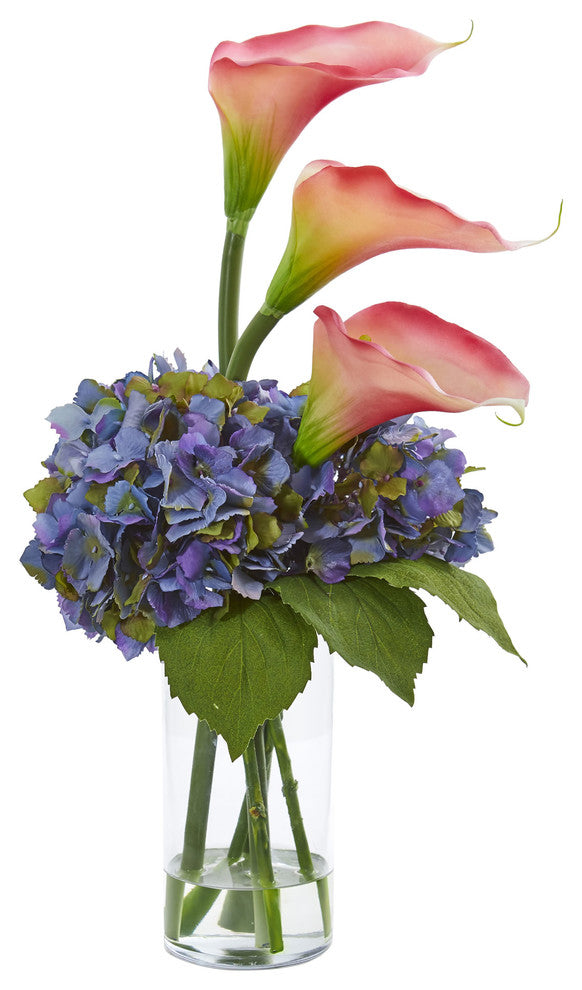 Nearly Natural Calla Lily and Hydrangea Artificial Arrangement Blue