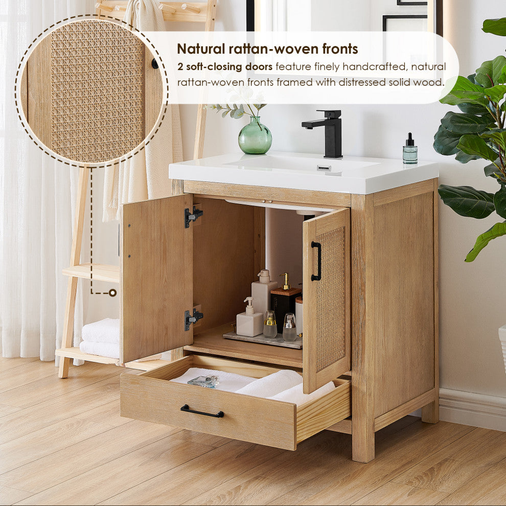 Bondi Single Bath Vanity, Light Brown, 30inch, No Mirror