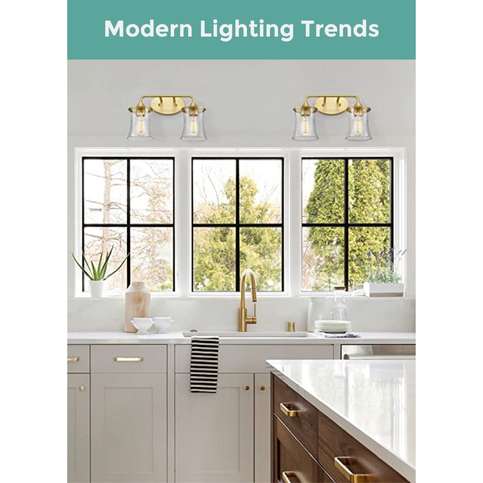 2-Light brushed gold vanity light Glass& Metal led light led Wall light fixtures