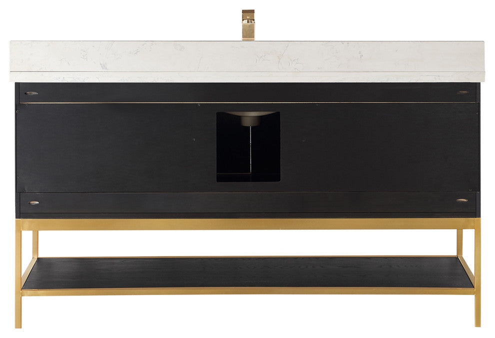 Wildy Black Oak Bathroom Vanity Set, 60s", Without Mirror
