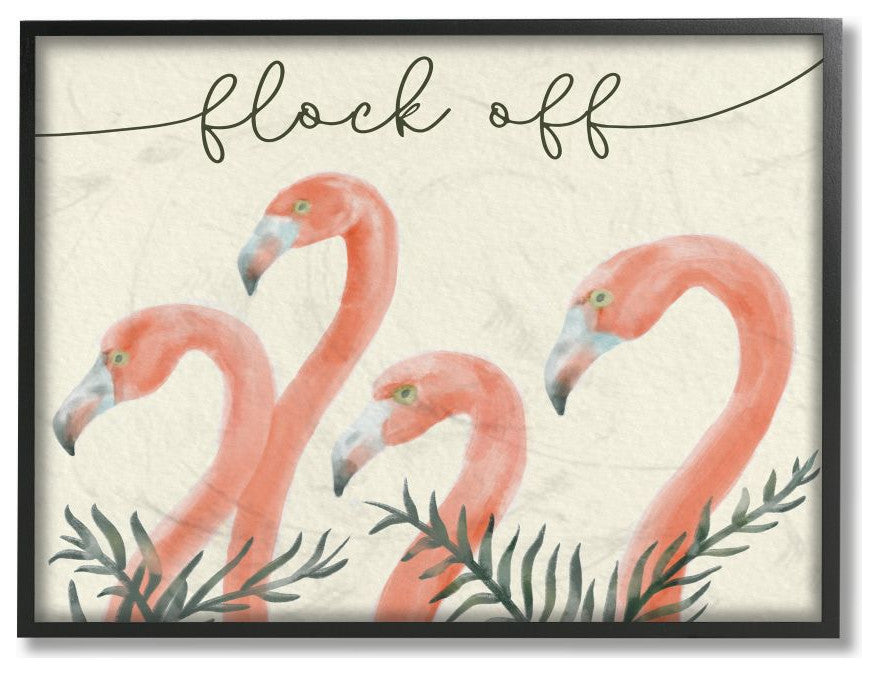 Stupell Industries Flock Off Funny Flamingo Animal Word Design, 11 x 14