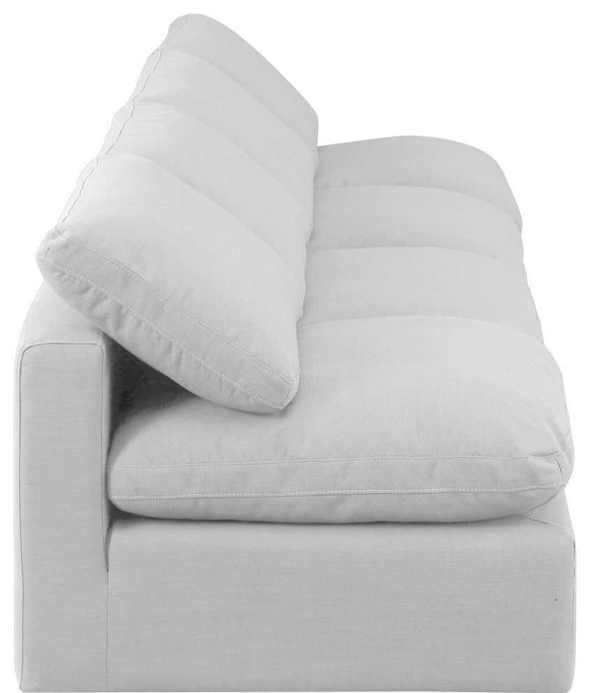 Indulge Upholstered Modular Sofa, White, 4-Piece: 4 Armless Chair, Down Stuffed Linen Textured Fabric