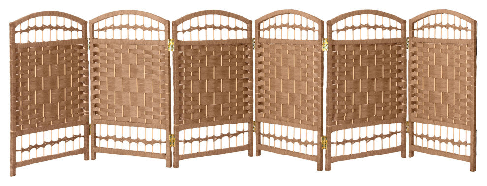2 ft. Short Fiber Weave Room Divider Natural 6 Panels