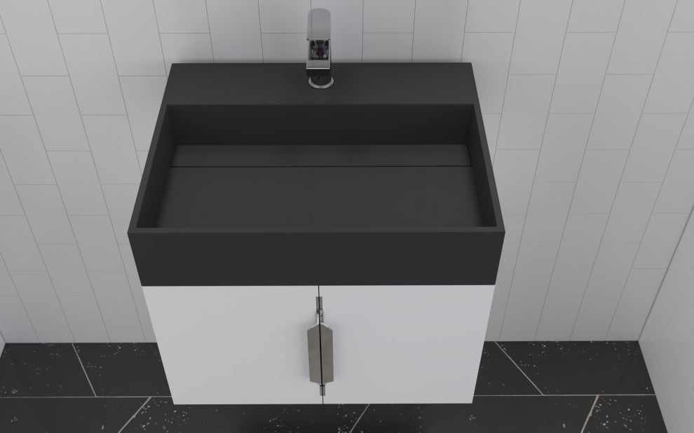 CastelloUSA Amazon 24" Wall Mounted Bathroom Vanity Set, White, Black Top, Brushed Nickel