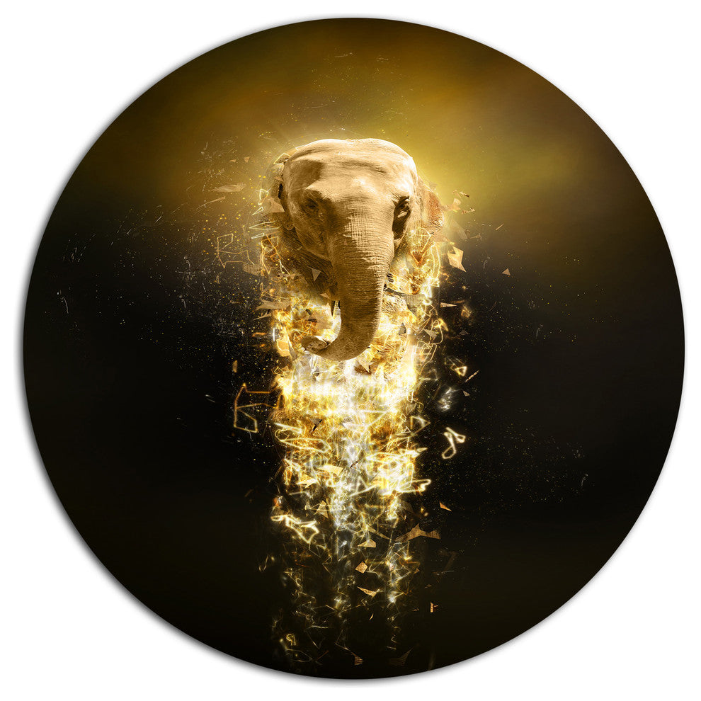 Fantasy Elephant On Black, Animal Disc Metal Wall Art, 23"