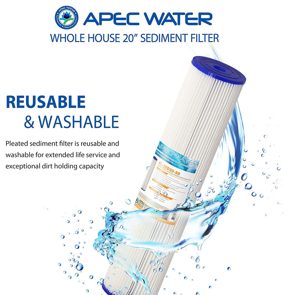 APEC 4.5" x 20" Reusable Pleated Sediment Filter for Big Blue System, 30 Micron