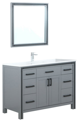 Ziva 48 Dark Grey SG Vanity, Cultured Marble Top, Square Sink, 34 Mirror, Faucet