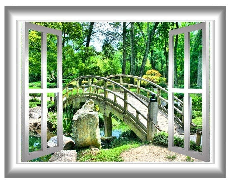 Vwaq Bridge Wall Decal 3d Forest Wall Cling Peel and Stick Window Mura