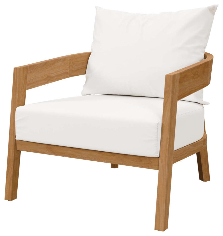 Sectional Sofa Chair Table Set, White Natural, Teak Wood, Modern, Outdoor Patio