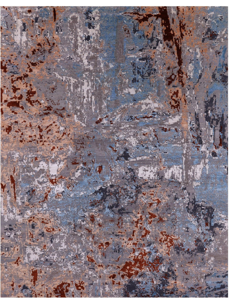 7' 11" X 10' 2" Hand-Knotted Wool and Silk Abstract Rug Q6237