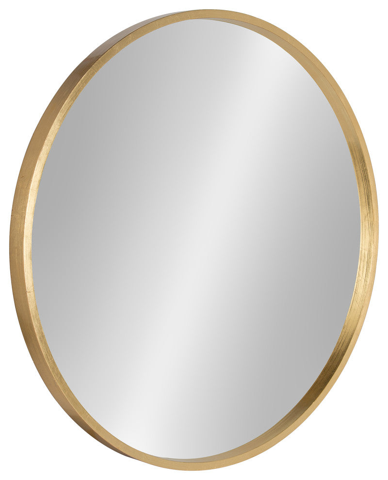 Travis Round Wood Accent Wall Mirror, Gold 25.6" Diameter