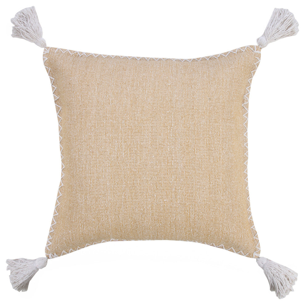 Ox Bay Handwoven Tan/White Solid Organic Cotton Pillow Cover, 20"x20"