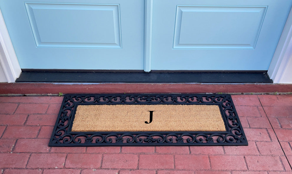 First Impression Hand Crafted Myla Monogrammed Large Entry Doormat, 18"x48", J