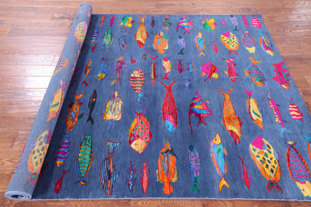 6' 0" X 9' 0" Gabbeh Fish Design Hand-Knotted Wool & Silk Rug - Q15980