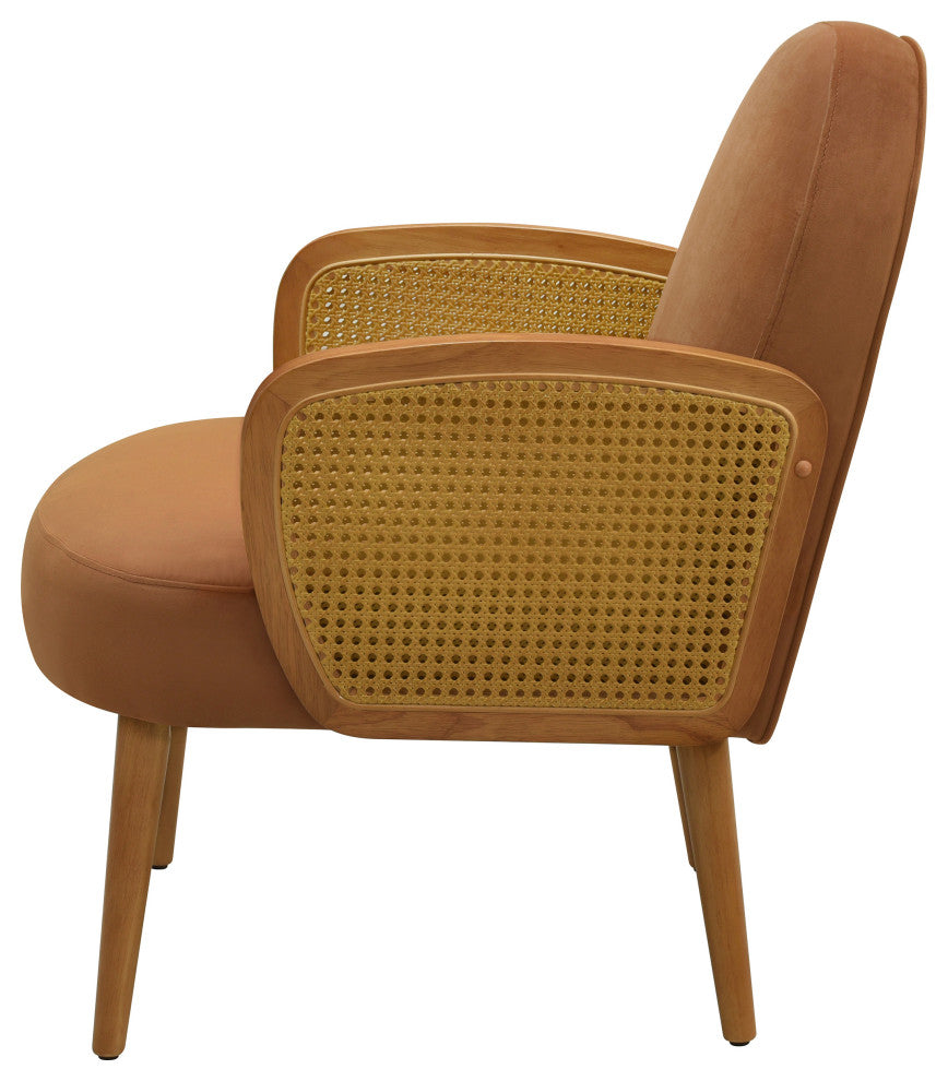 GDF Studio Mid-Century Modern Velvet Rattan Accent Chair, Brown